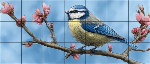 Tile mural - birds -tit 