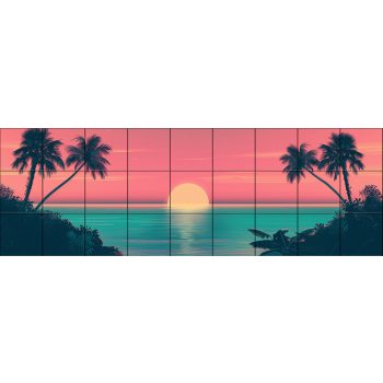 Neon sunset with palm trees – Miami Vice style tile mural Neon sunset with palm trees – Miami Vice style tile mural