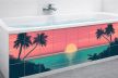 Bathroom tile mural with retro tropical sunset and palm trees