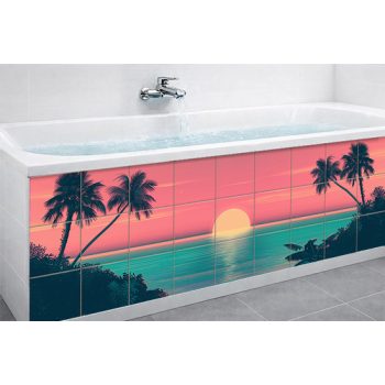 Florida tengerpart naplemente pálmafákkal – Miami Vice stílusú csempekép