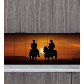 Ceramic tile mural - cowboys