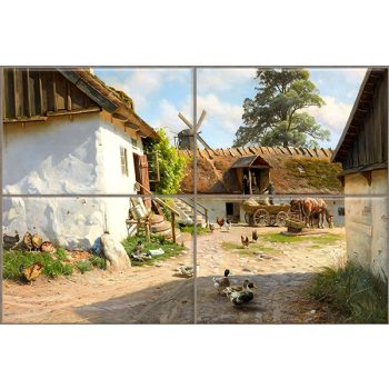 Csempekép tanyával, baromfival, lovaskocsival és szélmalommal Csempekép tanyával, baromfival, lovaskocsival és szélmalommal