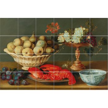 Ceramic tile mural - lobster and fruits Ceramic tile mural - lobster and fruits