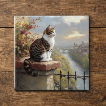 Cat on the fence - ceramic tile trivet