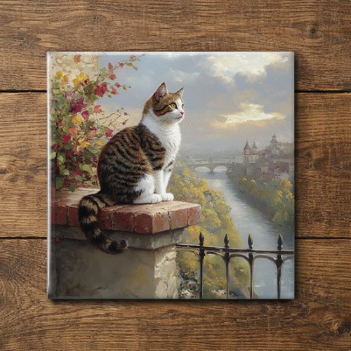 Cat on the fence - ceramic tile trivet