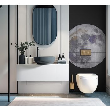 Tile mural with realistic full Moon on black background – modern decorative ceramic tile
