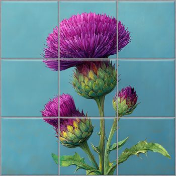 Bogáncs virág mintás kerámia fali  csempe Bogáncs virág mintás kerámia fali  csempe