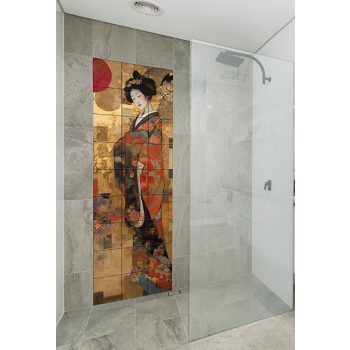 Ceramic tile mural - sakura blossoms and japanese woman