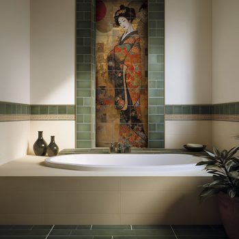 Ceramic tile mural - sakura blossoms and japanese woman