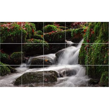 waterfall and mossy rocks – decorative ceramic tile waterfall and mossy rocks – decorative ceramic tile