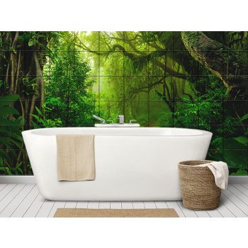 Tropical jungle with lush greenery and forest path – ceramic tile mural