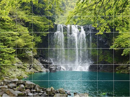 Ceramic tile mural - forest and waterfall 