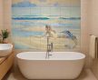 Mermaid on the seashore ceramic tile mural with blue sea and waves