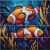 Tile mural with Japanese warrior fighting a giant koi fish in stylized waves