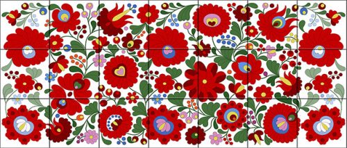 Ceramic tile mural - Hungarian folk art motif 