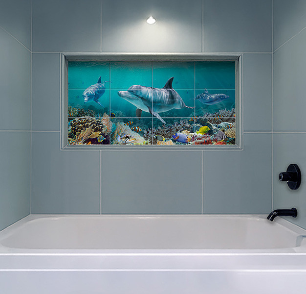 Dolphin Coral Reef Tile Mural – Tropical Ceramic Wall Art |