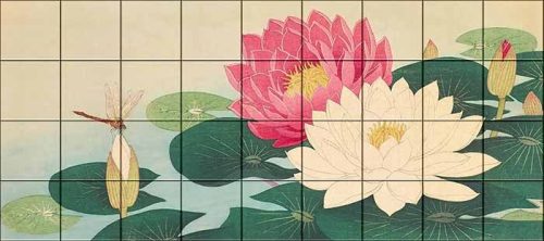 Ceramic tile mural - Lotus flower and dragonfly