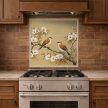 Ceramic tile mural - finches on the cherry tree
