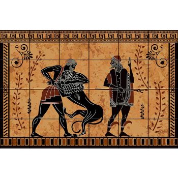 Héraklész küzdelme - antik görög jelenetes csempe (90x60cm)