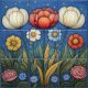 Tile mural with stylized poppies, daisies, roses, and forget-me-nots on a starry night background