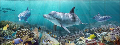 Tile mural - water world - dolphins 