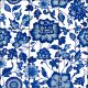 Chinoiserie-style ceramic tile mural with blue floral and leaf motifs on white background