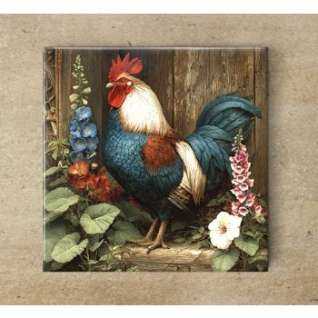 Tile trivet - rooster with flowers