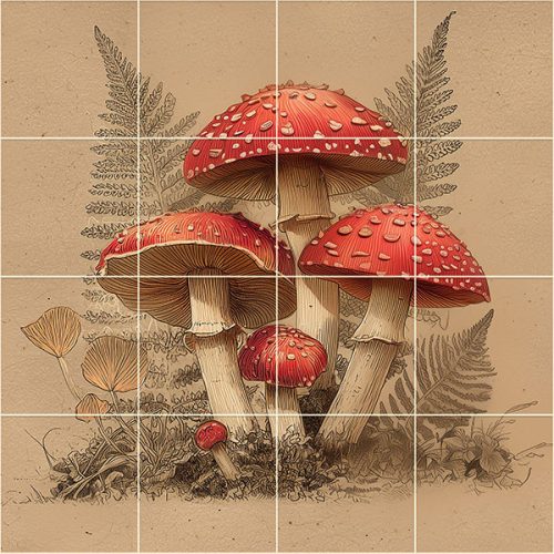 Ceramic tile mural - mosses and mushrooms 