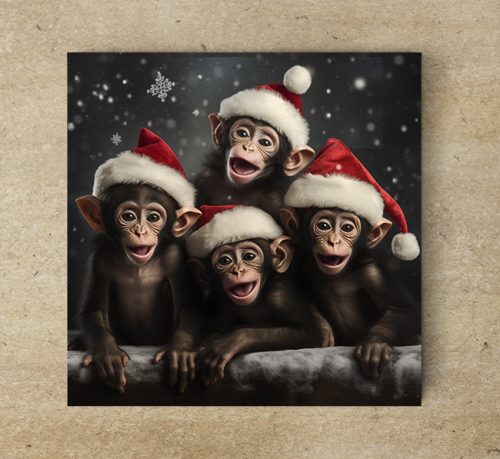 Edényalátét csempe - Télapó sapkás majmok