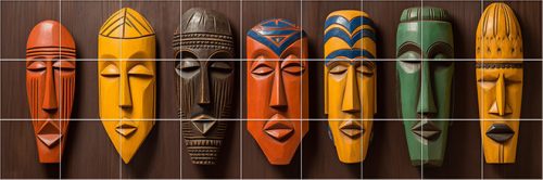 African masks tile mural