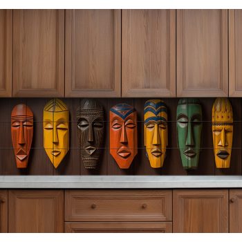 African masks tile mural