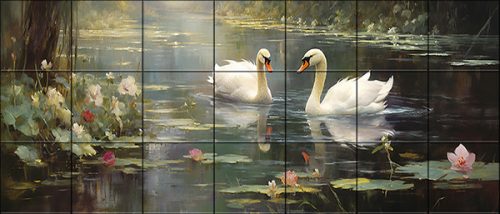 Swans - tile mural 