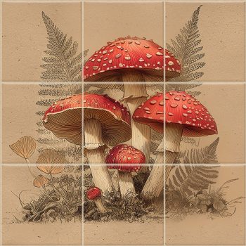 Ceramic tile mural - mosses and mushrooms 