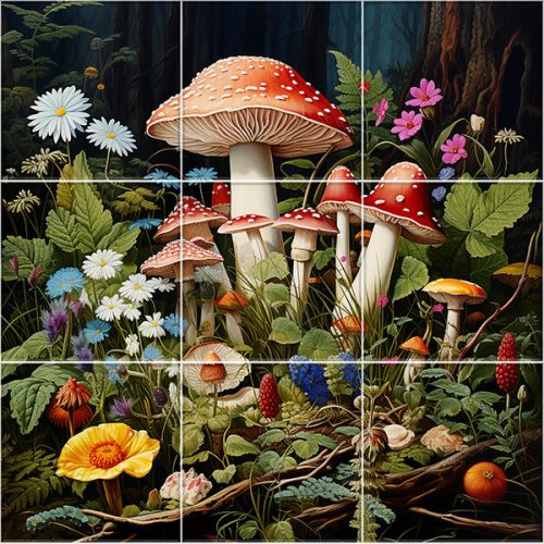 Ceramic tile mural - mosses and mushrooms 