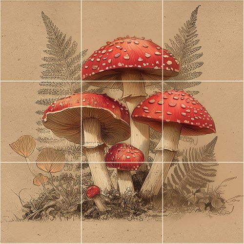 Ceramic tile mural - mosses and mushrooms 