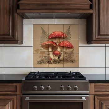Ceramic tile mural - mosses and mushrooms