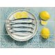 ceramic tile mural with sardines and lemon kitchen scene