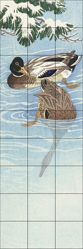 Ceramic tile mural - birds -herons -Japanese 