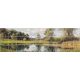Ceramic tile mural of summer landscape with trees, water lilies and a calm lake