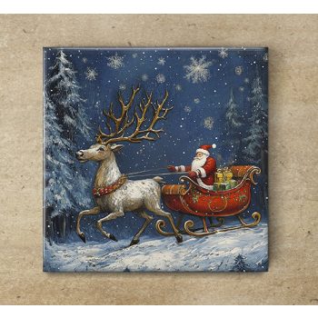Santa at the Christmas tree - tile trivet Santa at the Christmas tree - tile trivet