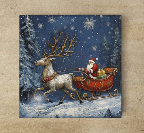 Santa at the Christmas tree - tile trivet