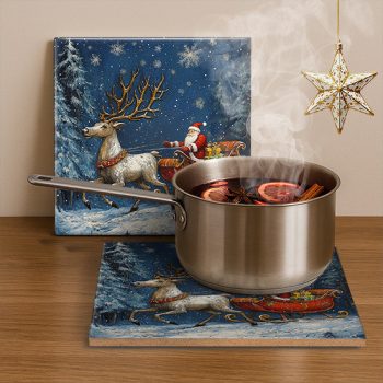 Santa at the Christmas tree - tile trivet