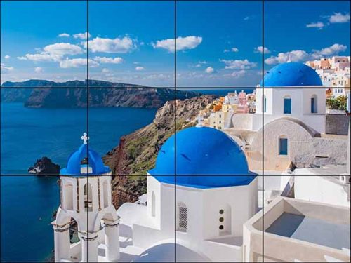 Csempe Santorini látkép mintás