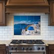 Santorini Tile Mural – Blue Domes & Coastal Panorama
