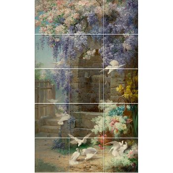 Csempekép - galambok a kútnál (76x45 cm) Csempekép - galambok a kútnál (76x45 cm)