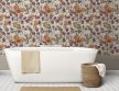 Decorative ceramic tile mural with cotton flowers, oak leaves, and acorns in warm autumn tones