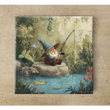 Fishing Gnome - ceramic tile trivet Fishing Gnome - ceramic tile trivet