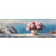Mediterranean Tile Mural with Peonies and Santorini View
