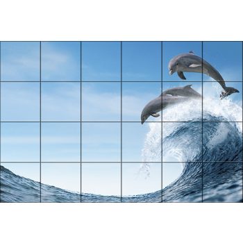 Tile mural - water world - curious dolphins  Tile mural - water world - curious dolphins