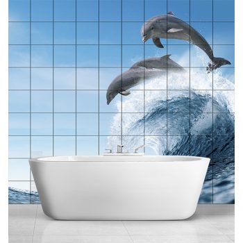 Tile mural - water world - curious dolphins